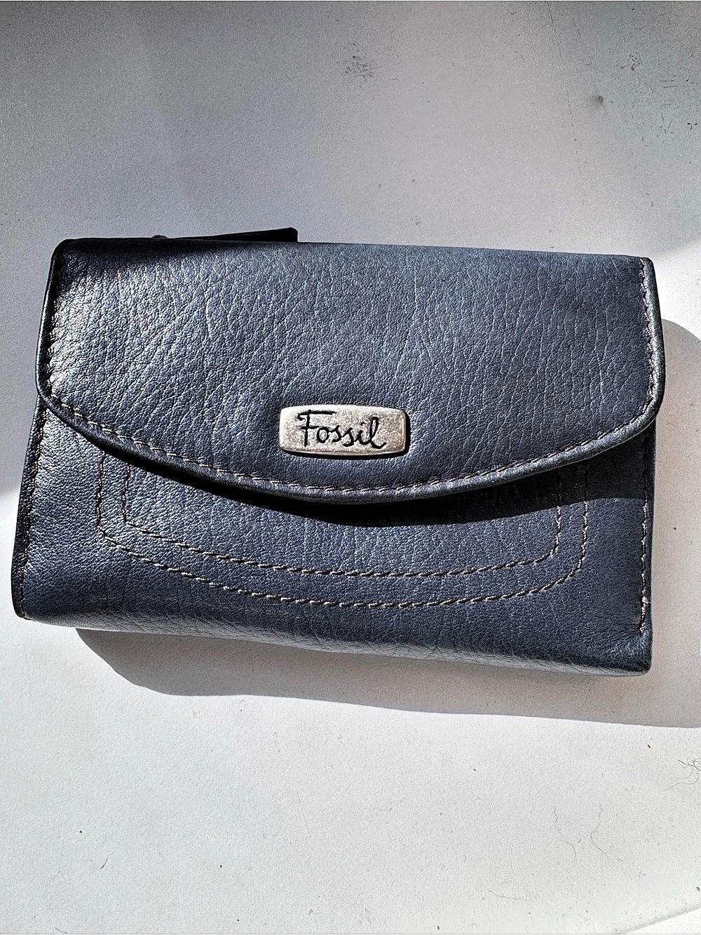 Fossil Leather Wallet in Blue with Tag